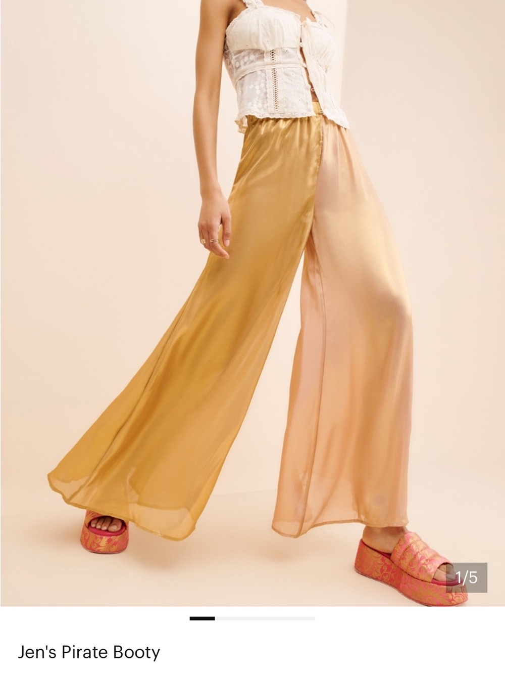 Jen's Pirate Booty Two-Tone Satin Wide-Leg Pants in Gold and Blush